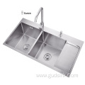 double bowl drainboard kitchen sink
